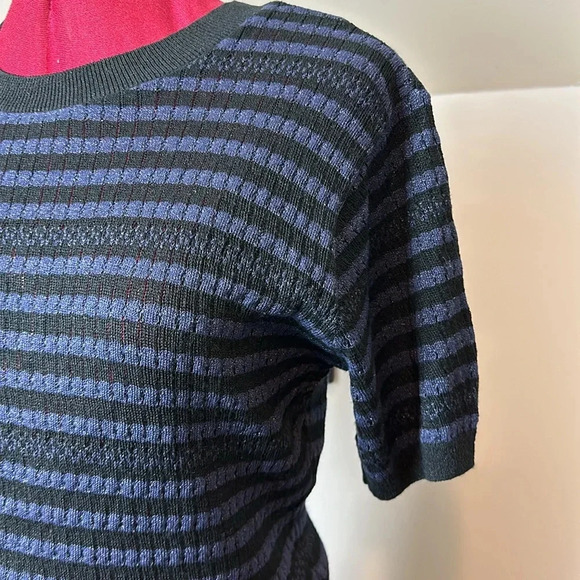 NWOT Zara short sleeve striped sweater dress crew neck metallic scallop  hem - Picture 4 of 6